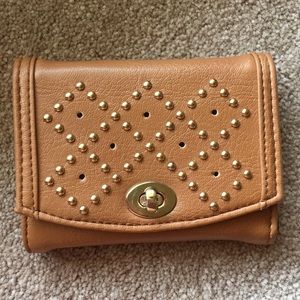 Tan, gold studded wallet